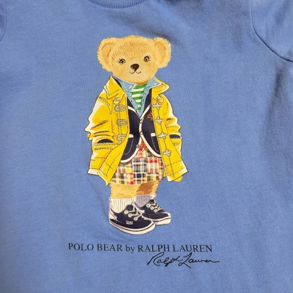 Ralph Lauren Baby Girl Blue Cotton Polo Bear Dress 6M.